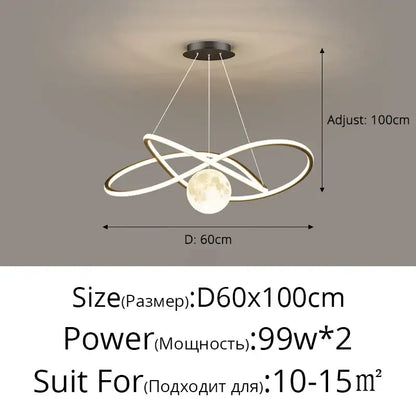 Modern minimalist interlocking ring led pendant lights dining room
