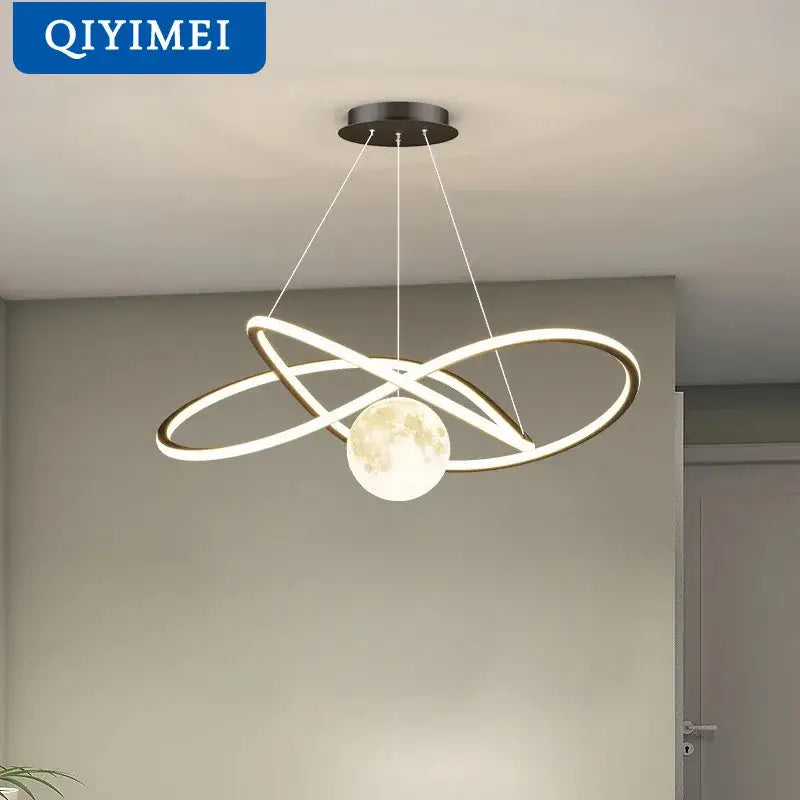 Modern minimalist interlocking ring led pendant lights dining room