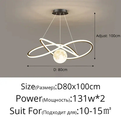 Modern minimalist interlocking ring led pendant lights dining room