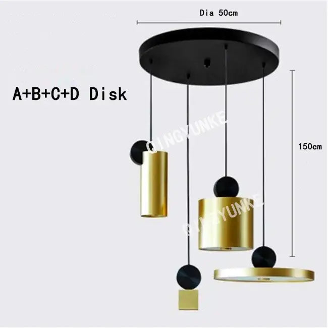 Modern brass and black led pendant light for kitchen