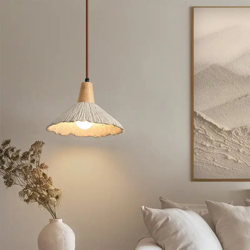 Modern off-white ceramic and wood led pendant lights kitchen set of 6