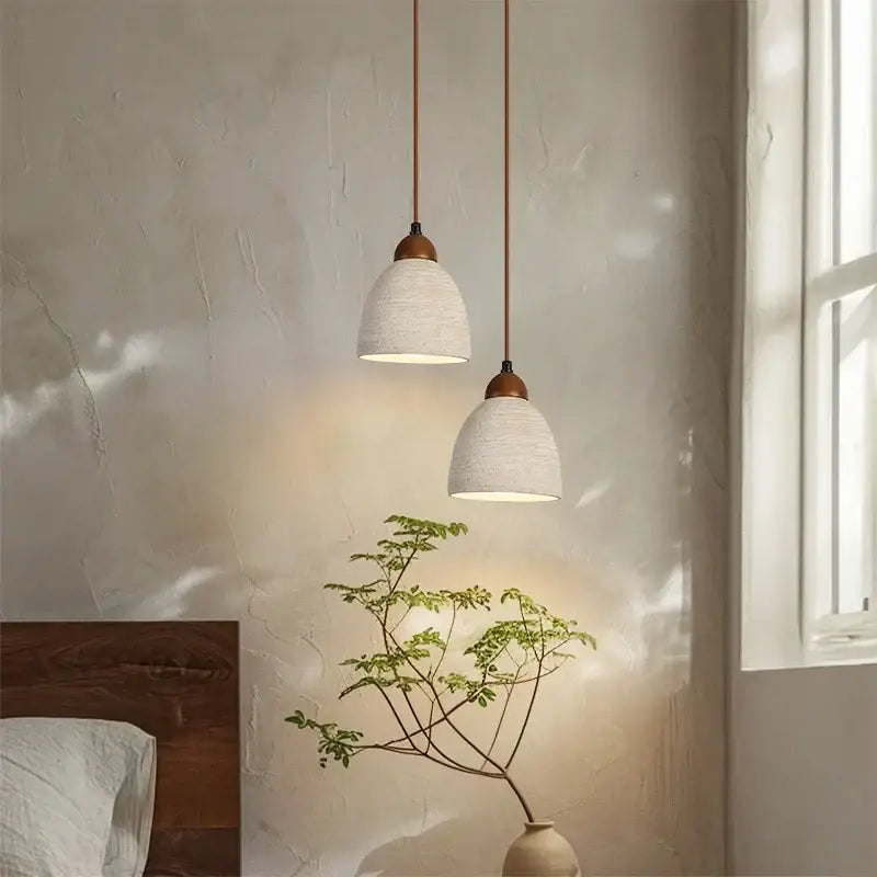 Modern off-white ceramic and wood led pendant lights kitchen set of 6