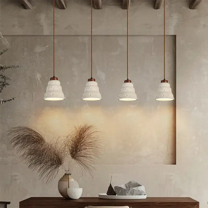 Modern off-white ceramic and wood led pendant lights kitchen set of 6