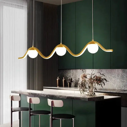 Modern gold wavy led pendant lights dining room four bulb design