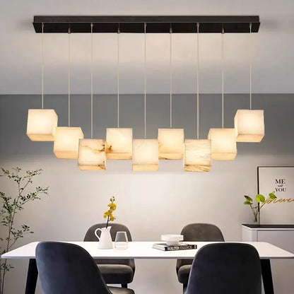 Modern black rectangular alabaster led pendant lights dining room