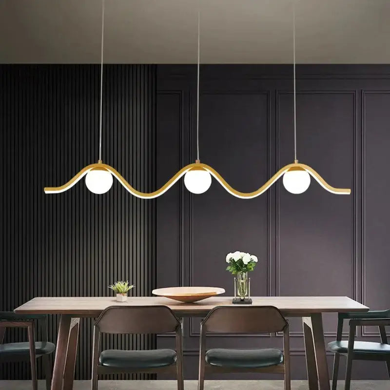 Modern gold wavy led pendant lights dining room four bulb design