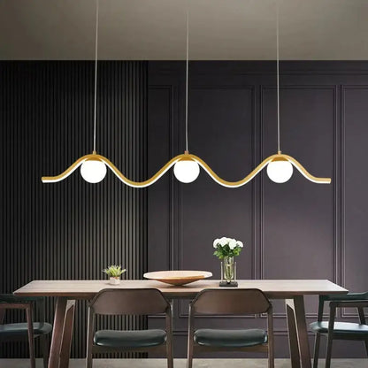 Modern gold wavy led pendant lights dining room four bulb design