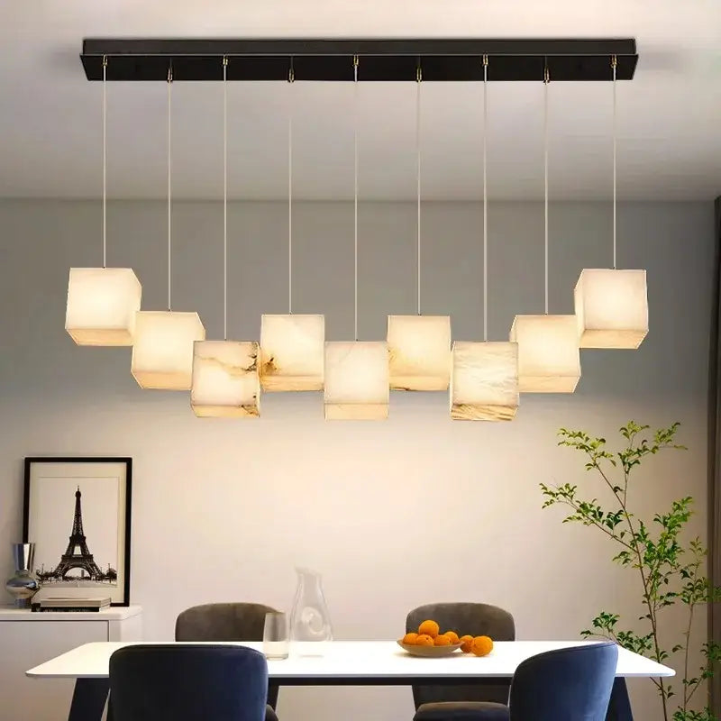 Modern black rectangular alabaster led pendant lights dining room