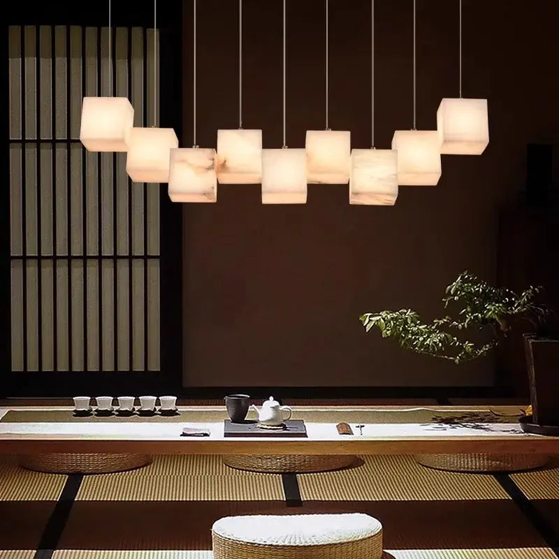 Modern black rectangular alabaster led pendant lights dining room
