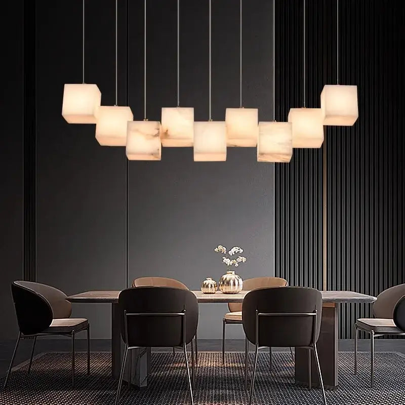 Modern black rectangular alabaster led pendant lights dining room