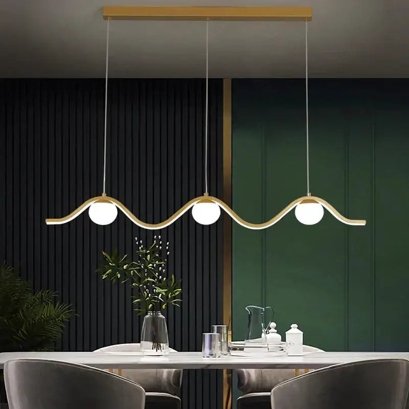 Modern gold wavy led pendant lights dining room four bulb design