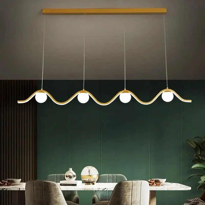 Modern gold wavy led pendant lights dining room four bulb design
