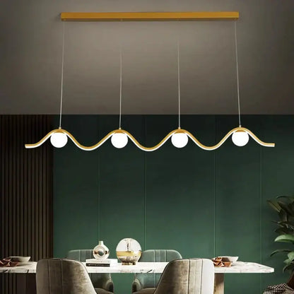 Modern gold wavy led pendant lights dining room four bulb design