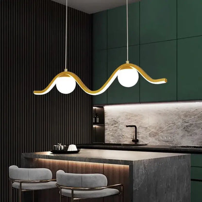 Modern gold wavy led pendant lights dining room four bulb design