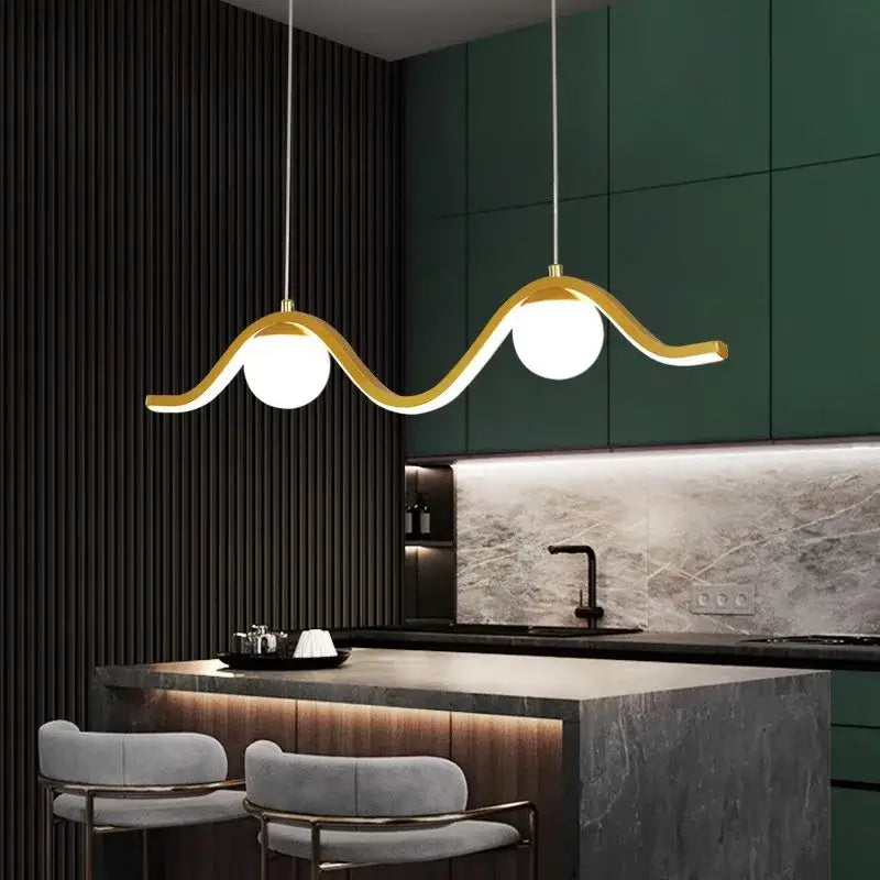 Modern gold wavy led pendant lights dining room four bulb design