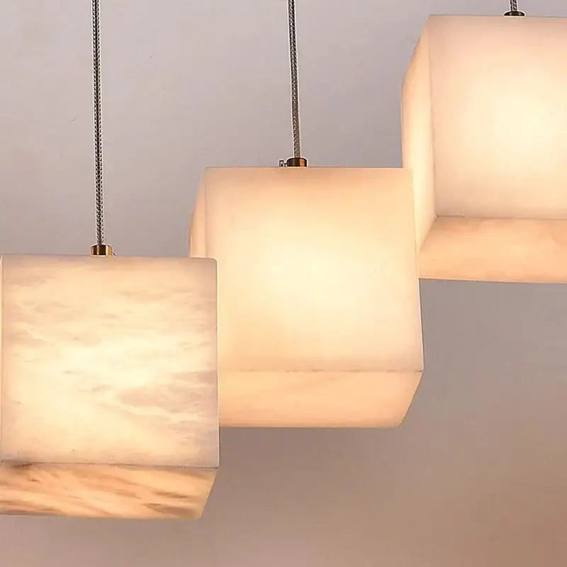 Modern black rectangular alabaster led pendant lights dining room