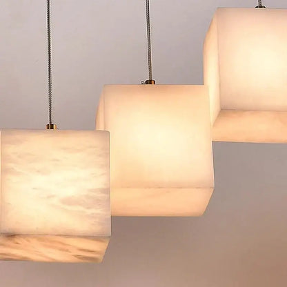 Modern black rectangular alabaster led pendant lights dining room