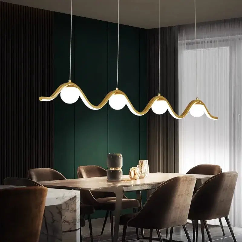 Modern gold wavy led pendant lights dining room four bulb design