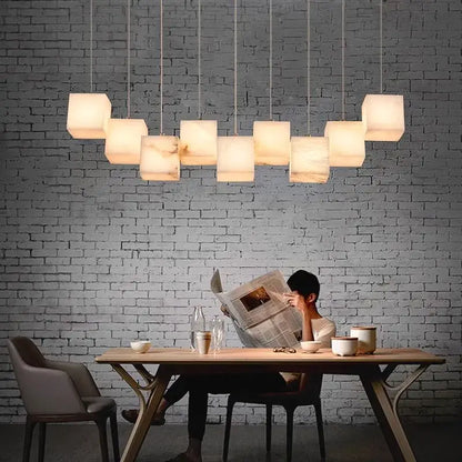 Modern black rectangular alabaster led pendant lights dining room