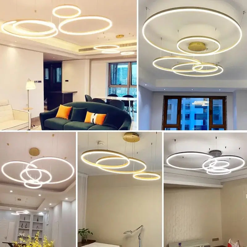 Modern black circular led pendant lights for dining room