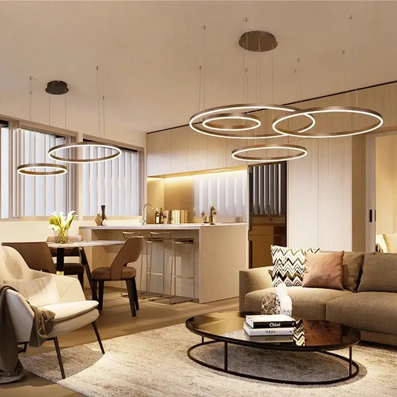 Modern black circular led pendant lights for dining room