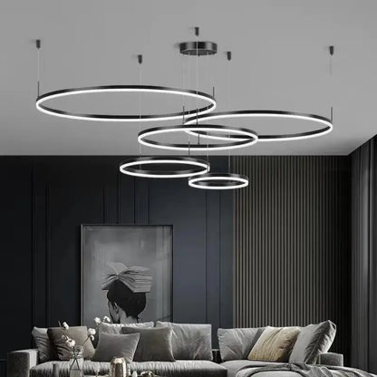 Modern black circular led pendant lights for dining room