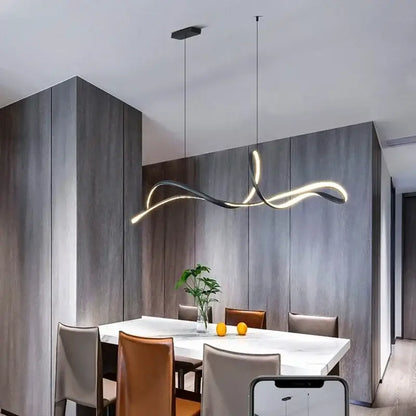 Modern black & white curved led pendant light for dining room