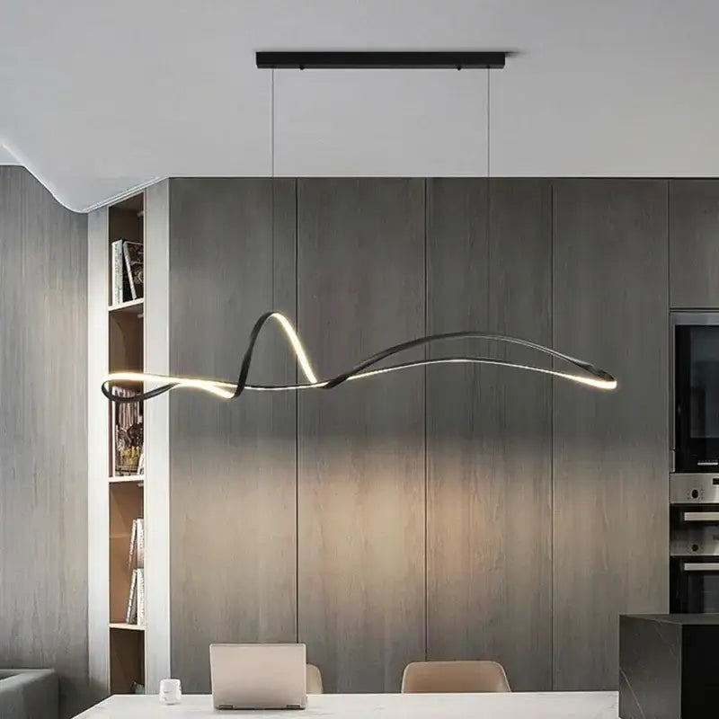 Modern black & white curved led pendant light for dining room