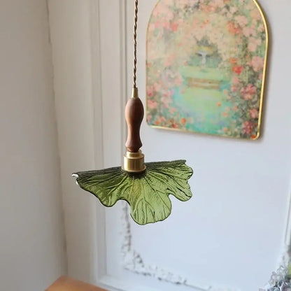 Modern leaf green glass and walnut led pendant light dining room