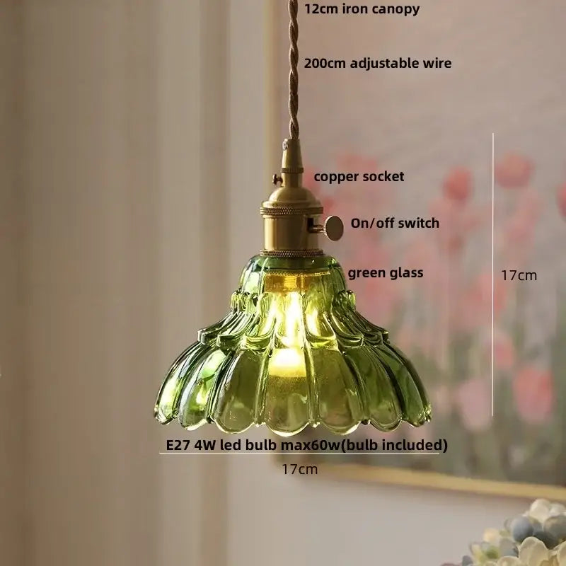 Modern leaf green glass and walnut led pendant light dining room