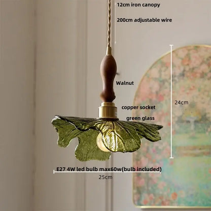 Modern leaf green glass and walnut led pendant light dining room