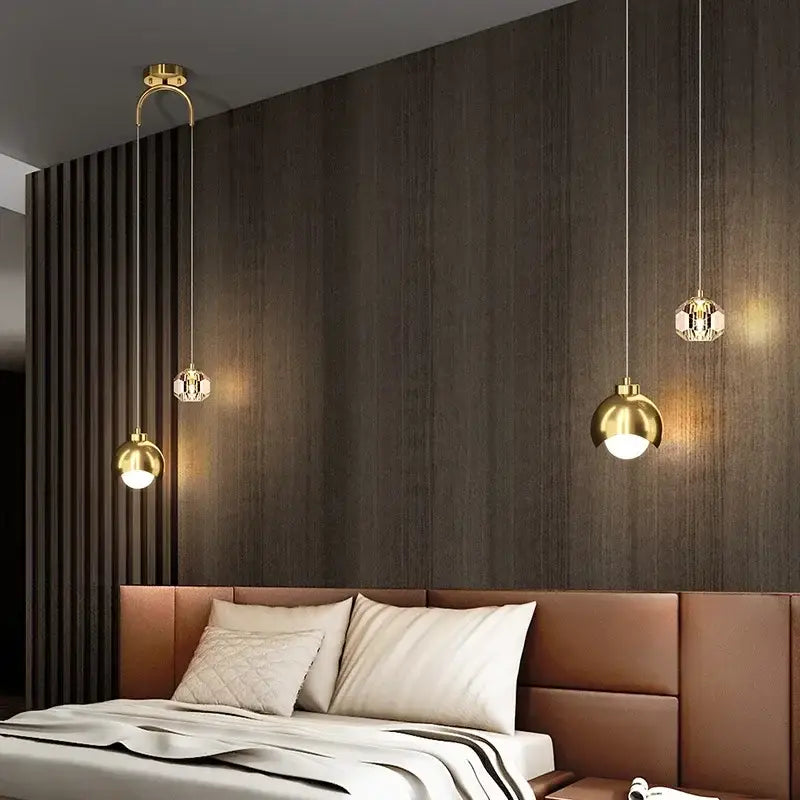 Luxury gold crystal led pendant lights for bedroom and living room