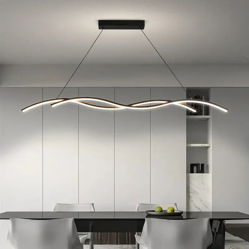 Modern wavy black led pendant light for living room dining room