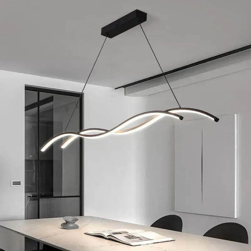 Modern wavy black led pendant light for living room dining room