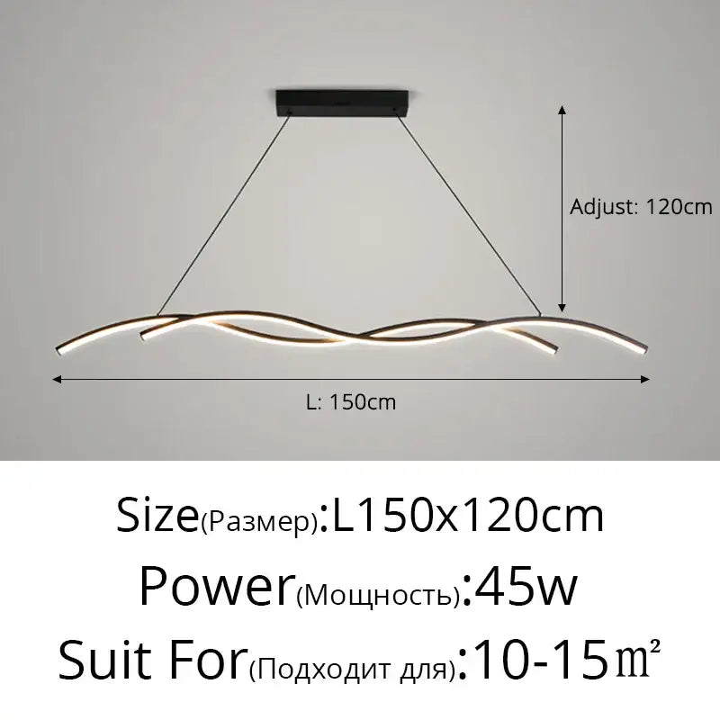 Modern wavy black led pendant light for living room dining room