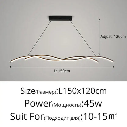Modern wavy black led pendant light for living room dining room