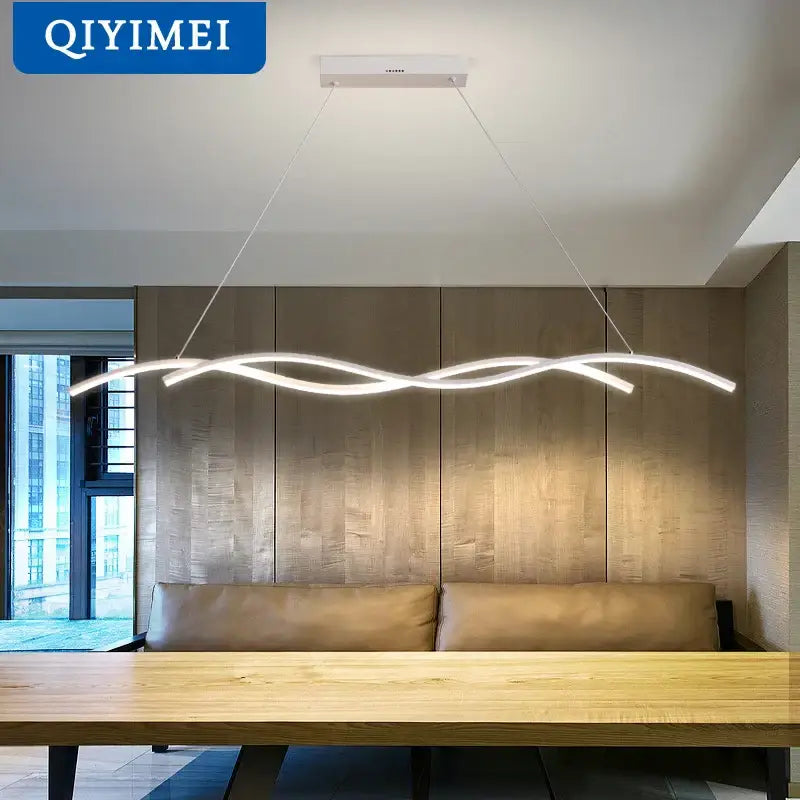 Modern wavy black led pendant light for living room dining room