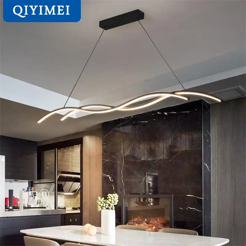 Modern wavy black led pendant light for living room dining room