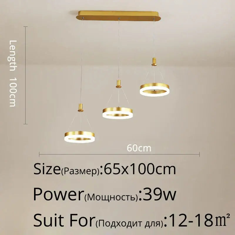 Modern gold triple ring led pendant lights dining room fixture