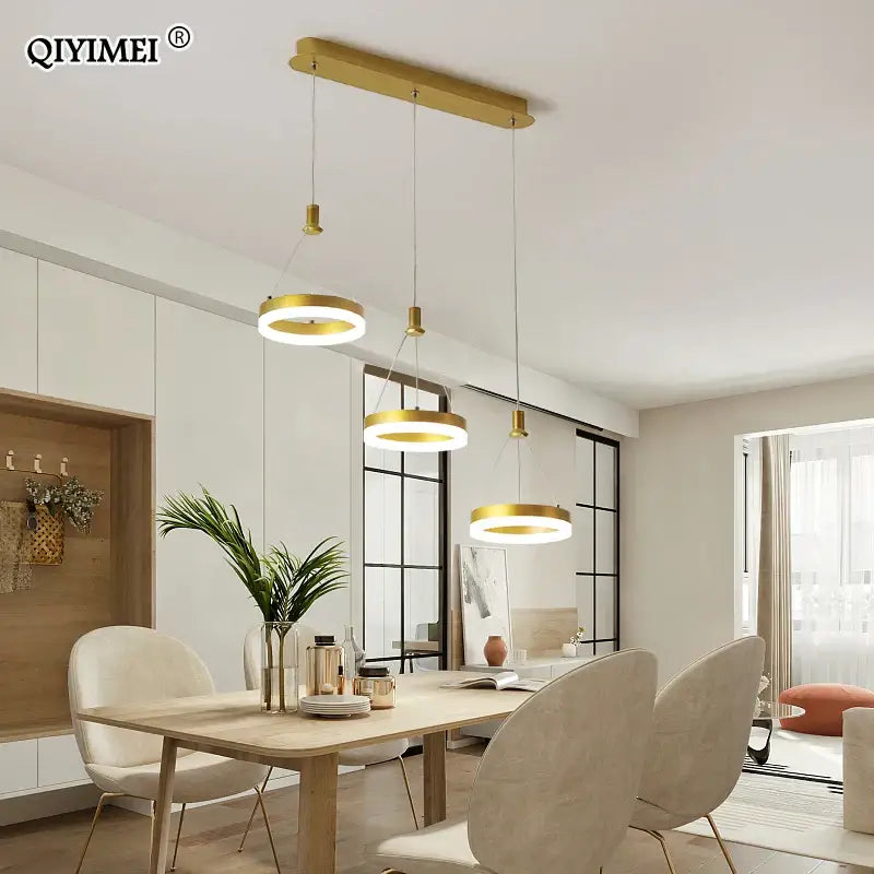Modern gold triple ring led pendant lights dining room fixture