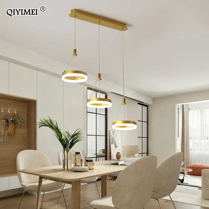 Modern gold triple ring led pendant lights dining room fixture