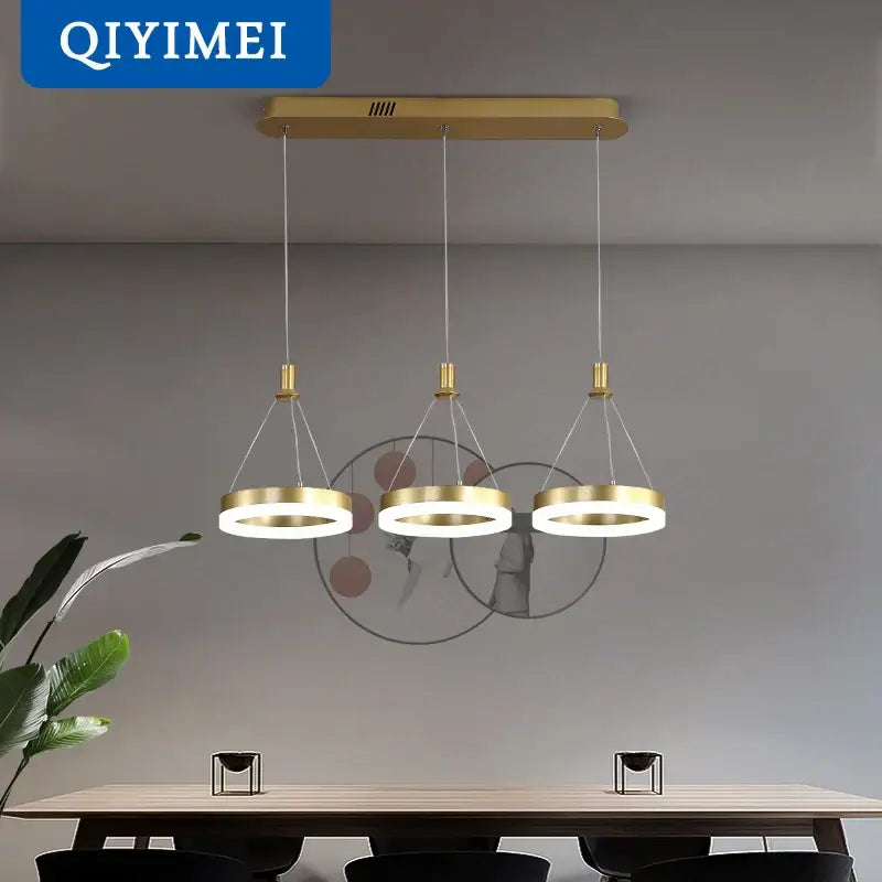 Modern gold triple ring led pendant lights dining room fixture