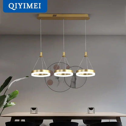 Modern gold triple ring led pendant lights dining room fixture