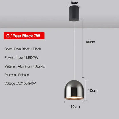 Modern metallic teardrop led pendant kitchen light