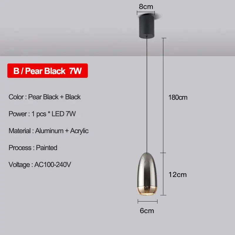 Modern metallic teardrop led pendant kitchen light
