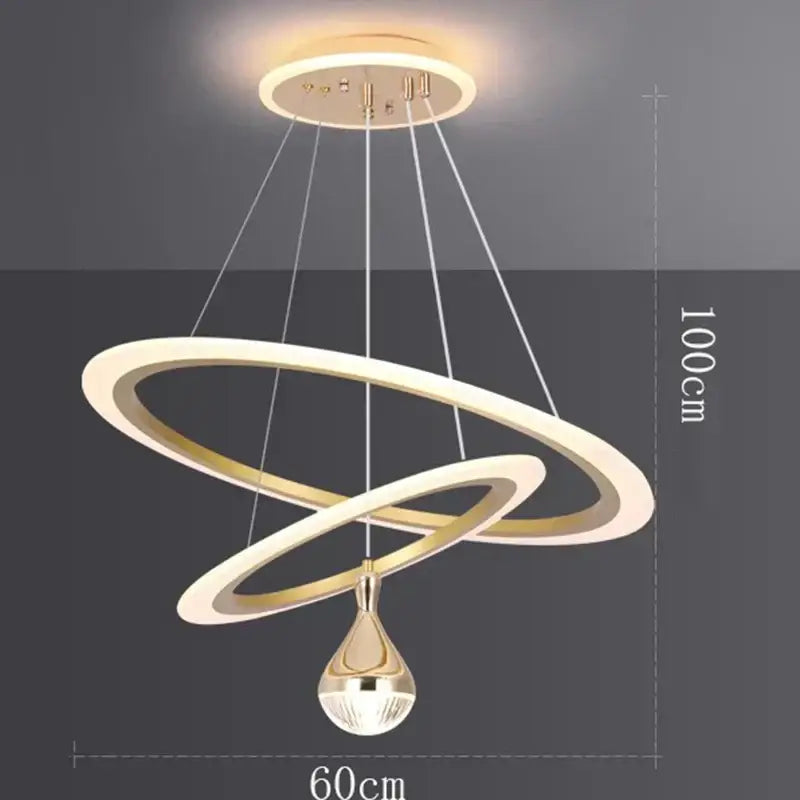 Modern gold ring led pendant light with crystal sphere dining room