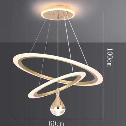 Modern gold ring led pendant light with crystal sphere dining room