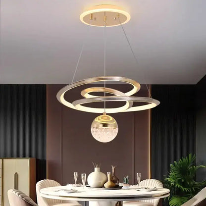 Modern gold ring led pendant light with crystal sphere dining room