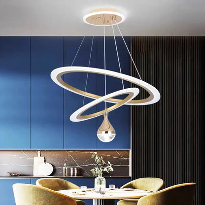 Modern gold ring led pendant light with crystal sphere dining room