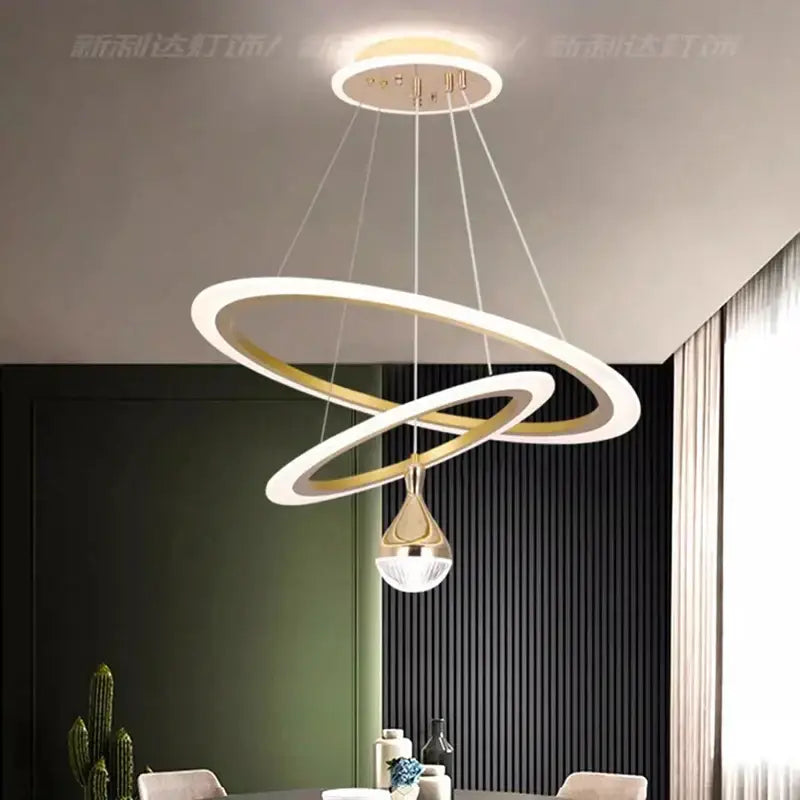 Modern gold ring led pendant light with crystal sphere dining room